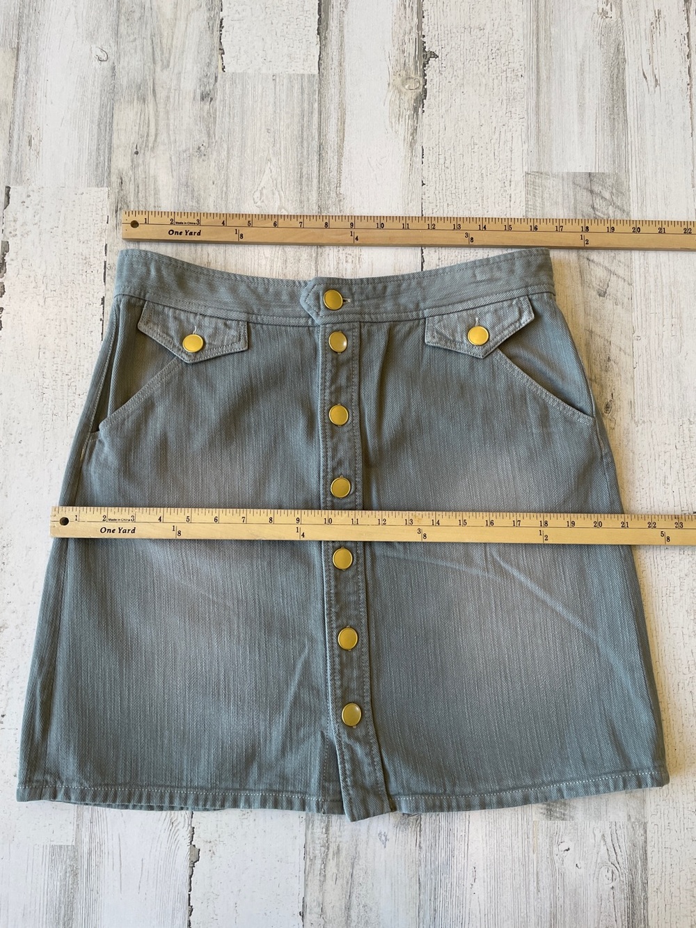 Isabel Marant Greenish Gray Washed Denim Button-Front Mini Skirt SZ EU 44 EUC - Picture 2 of 9